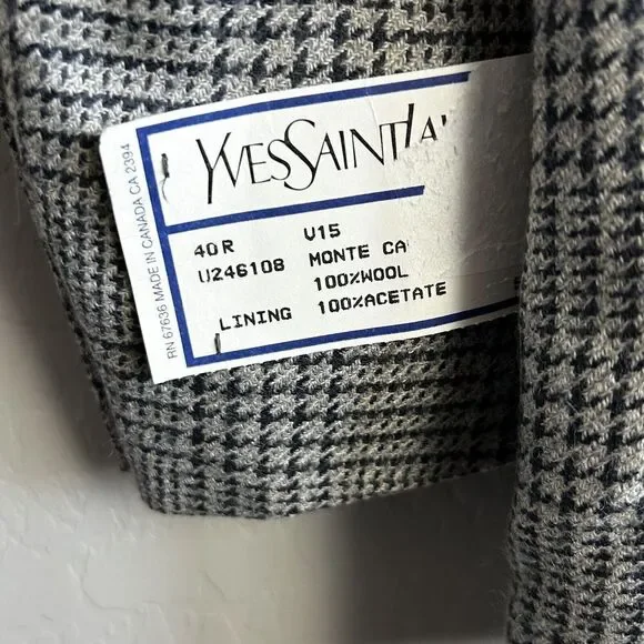 Vintage Yves Saint Laurent YSL Mens 40R Blazer Black Gray Sport Coat 2 Button - Picture 11 of 11